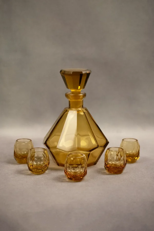 Carafe Moser et 5 verres à liqueur dépoli orange - 4