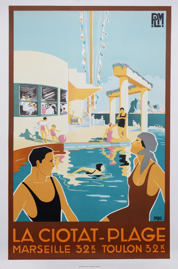 Affiche PLM. LA CIOTAT PLAGE. Reproduction de 1989 Lithographie sur papier Arches
