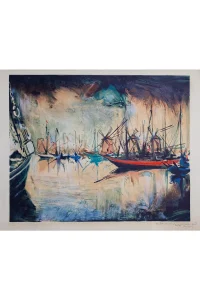 Bernard LIGNON (1928-2017) Vue d'un port Lithographie numéroté 21/175 - Vue complète pour vignette portrait