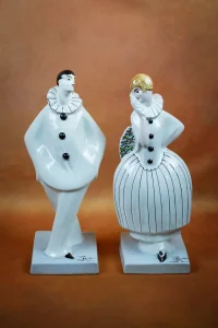 Figurines Pierrot et Colombine en céramique polychrome par DAX