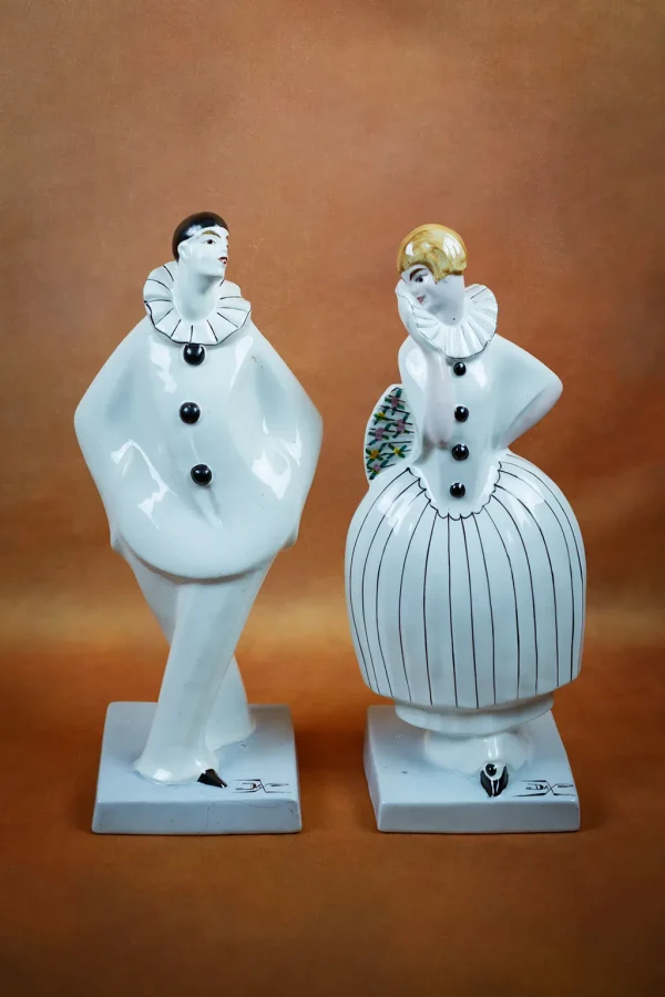 Figurines Pierrot et Colombine en céramique polychrome par DAX