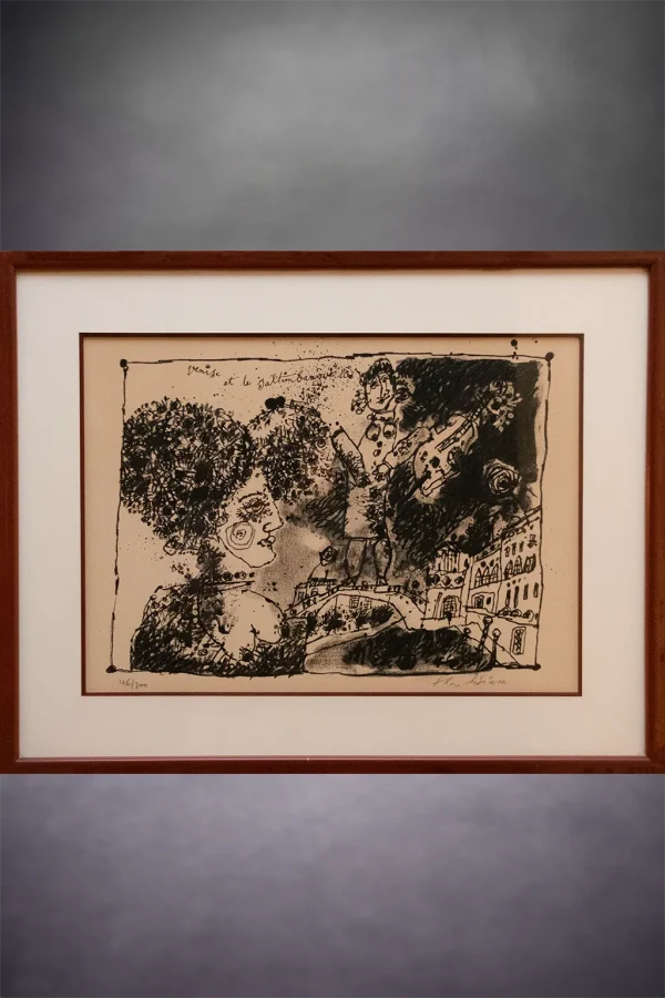 Théo Tobiasse - lithographie Venise et le Saltimbanque - Vue de la lithographie vignette portrait.