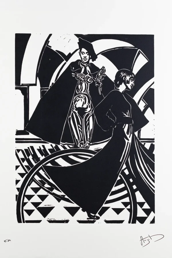 La Maternité, linogravure de Didier Angels