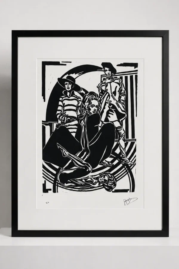 Photo de présentation lithographie en noir et blanc Intimes Débats Didier Angels vendue sur la boutique en ligne Maison Quand Même