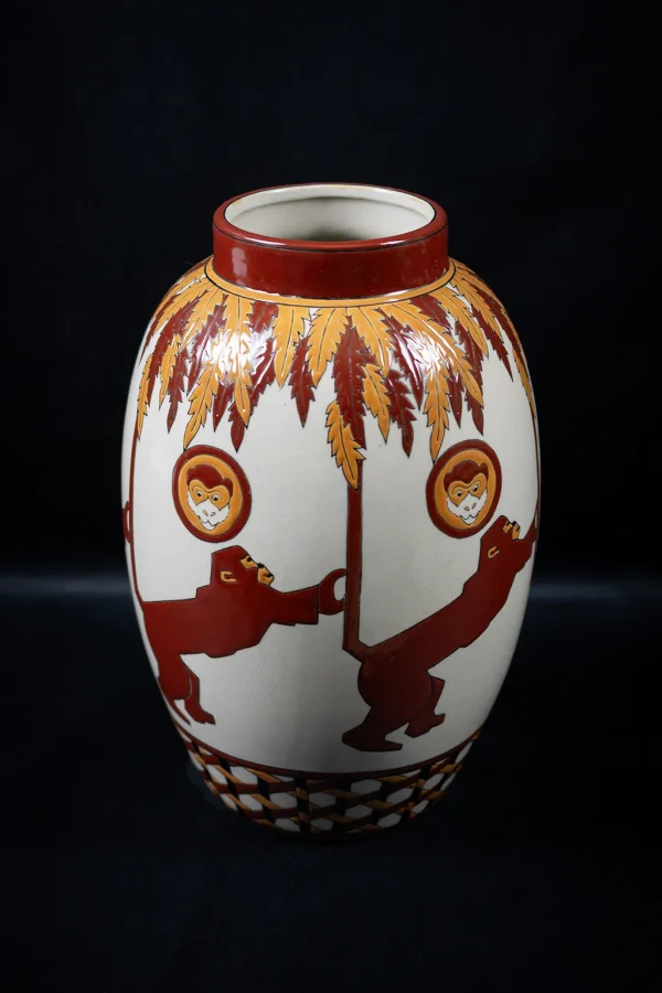 Keralouve, vase style Art Déco décor Singes