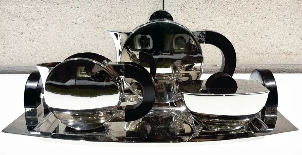 Service à Thé “Tonnelet” - Christian Fjerdingstad (1891 - 1968) - Modèle de 1933 édité de 1935 à 1983 - métal argenté & ébène