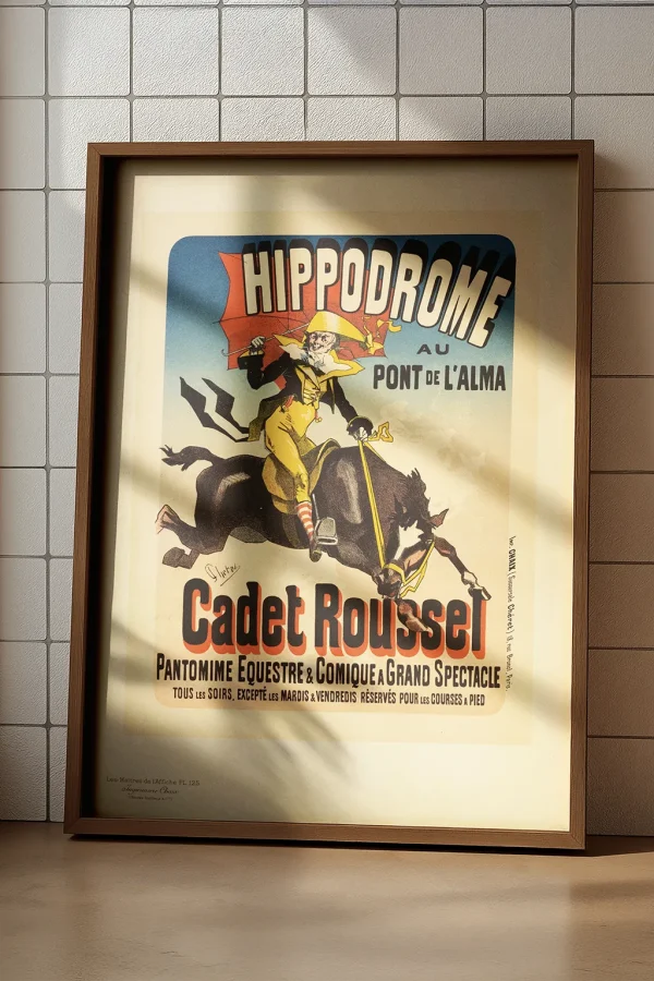 Zoom sur l’affiche encadrée de Jules Chéret Cadet Roussel – ambiance Belle Époque