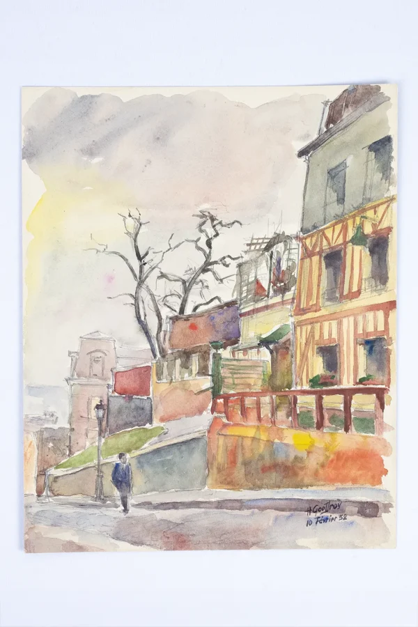 Aquarelle Montmartre signée Henri Geoffroy 1952 – vue générale de la peinture