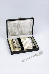 Christofle Spatours fourchettes dessert métal argenté dans écrin ancien