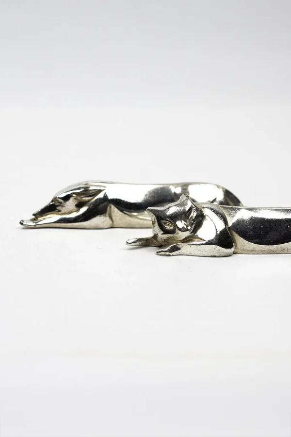Paire de porte-couteaux chat et chien Art déco Gallia Christofle