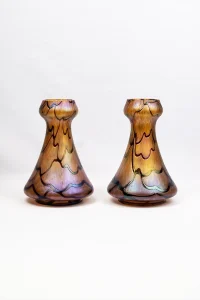Paire de vases Pallme-König & Habel verre irisé orange Art nouveau