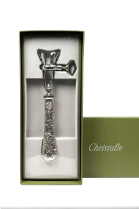 Manche à gigot Christofle, mécanisme articulé et manche à décor de vigne, vue frontale dans la boîte