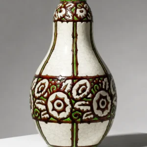 Vase calebasse Charles Catteau pour Boch Frères Keramis - faïence craquelée, décor D.983,