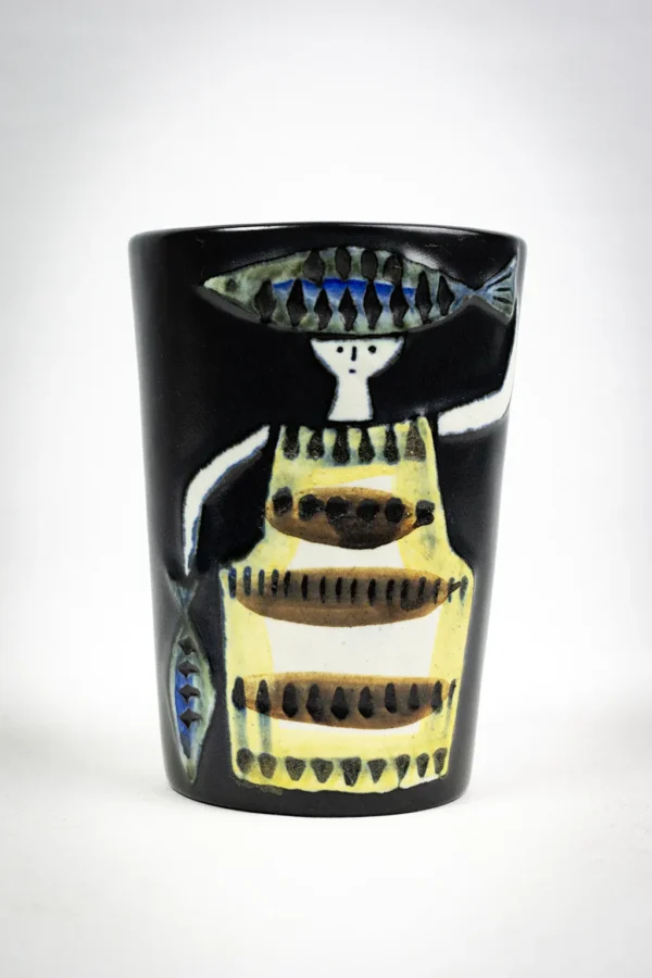 Vase Lisa Larson Varieté Femme aux poissons Gustavsberg vue de face