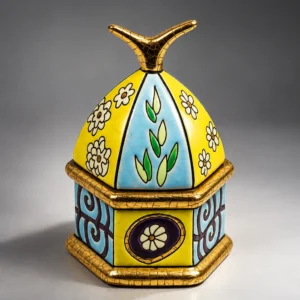 Boîte couverte Émaux de Longwy, modèle « Kyoto », faïence émaillée et rehauts d’or